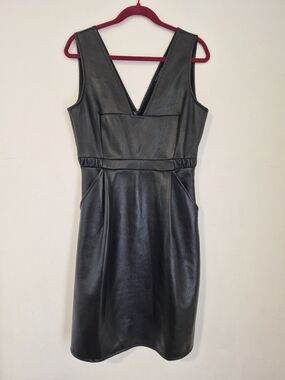 French Connection Black Faux-Leather Midi Dress